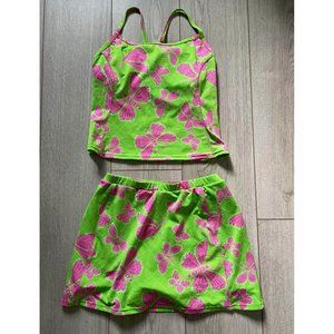 Lilly Pulitzer Top Medium & Skirt Small Swim Set Women's Green Pink Butterfly